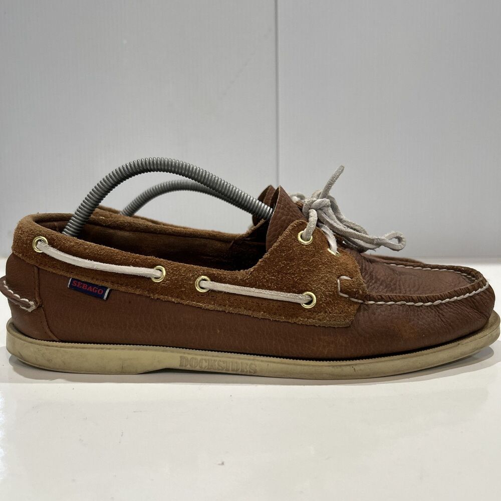Sebago Docksides Mens 11.5 Boat Shoes Loafers Brown Leather Slip On 2 Eye Preppy